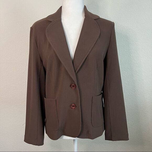 Boston Proper Brown Stretchy Button Jacket Blazer 10 Petite - Picture 1 of 6
